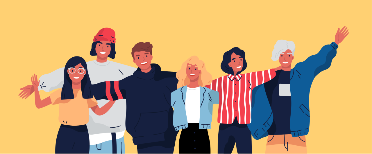 Uma ilustração de jovens de diferentes etnias