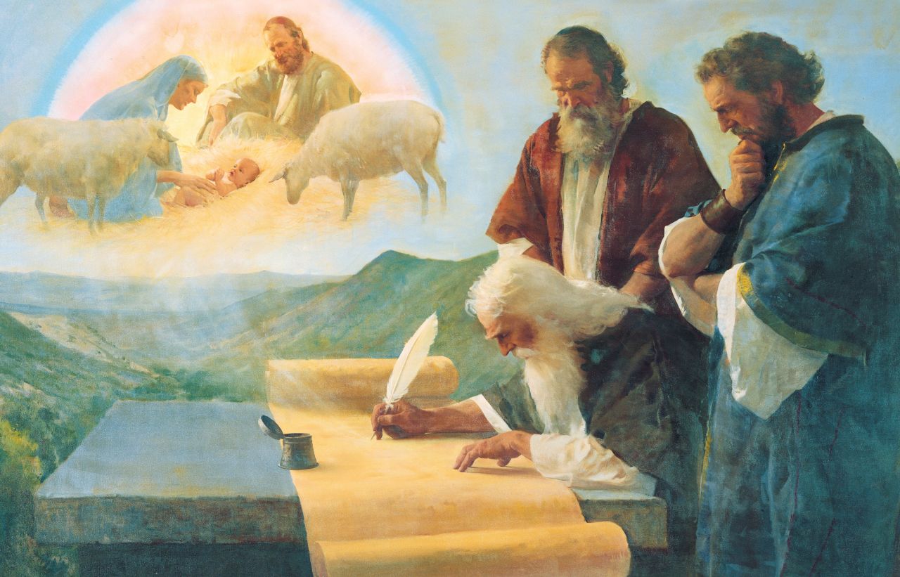 Isaías, um profeta da Bíblia, escrevendo uma profecia sobre a vinda e o nascimento de Jesus Cristo