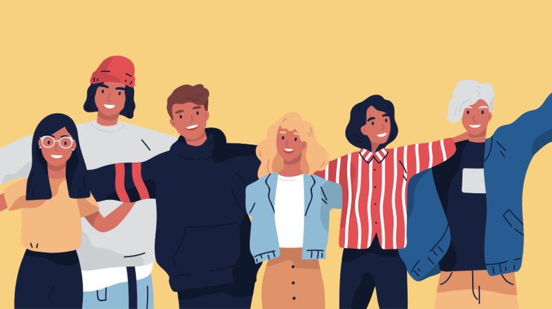 Uma ilustração de um grupo de jovens